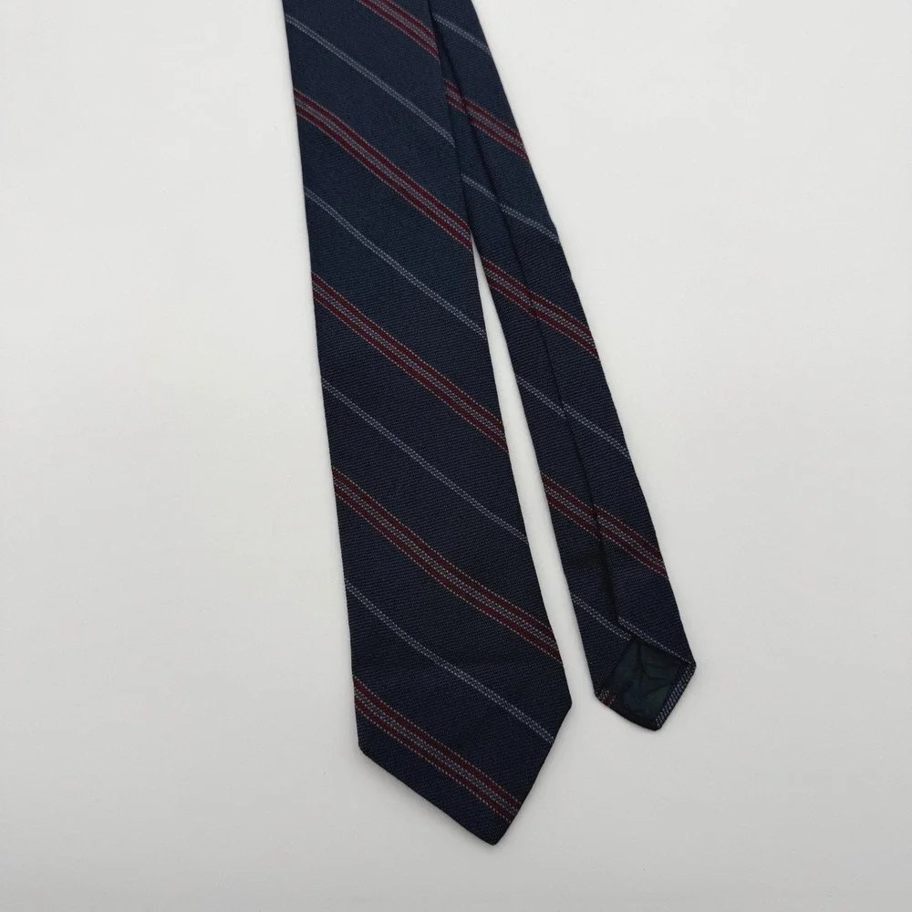 Neil‎ Martin Mens Wool Tie Navy Blue Burgundy Striped Made in Italy Regimental